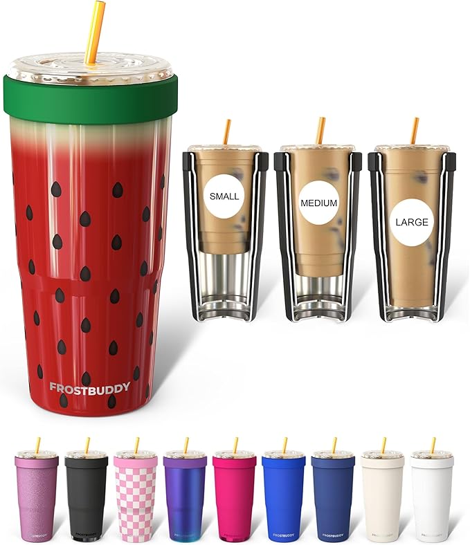 Frost Buddy Togo Buddy 30 oz Stainless Steel Vacuum Insulated Tumbler To Go Coffee Cup – Iced Coffee Sleeve, Travel Mug, Thermal Cup for Hot & Cold Drinks, Dunkin Cup (Watermelon Kiss)