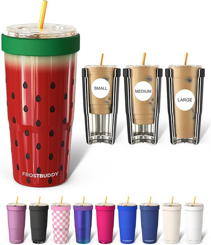 Frost Buddy Togo Buddy 30 oz Stainless Steel Vacuum Insulated Tumbler To Go Coffee Cup – Iced Coffee Sleeve, Travel Mug, Thermal Cup for Hot & Cold Drinks, Dunkin Cup (Watermelon Kiss)
