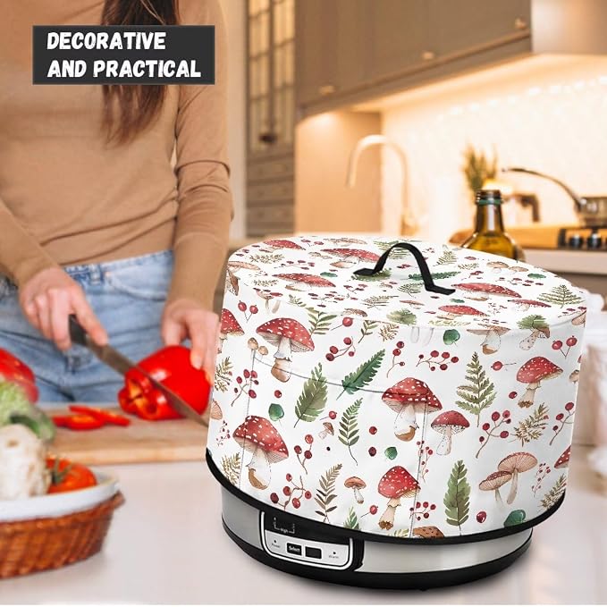Ferns Mushrooms Slow Cooker Dust Cover Compatible with 6-8 qt Crock for Pot Small Kitchen Appliance Decor with A Top Handle and Pocket