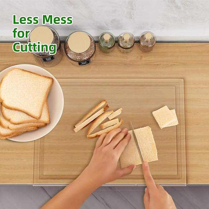 Acrylic Cutting Board with Juice Groove, Non Slip Clear Cutting Board with Counter Lip, 17.5x13.5 Inch Cutting Boards for Kitchen Countertop, Dough Mat, Kitchen Gadgets 2026, Gifts for Women