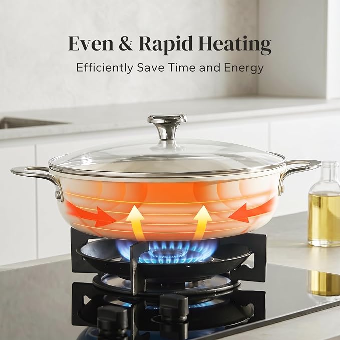 Redchef Ceramic Stock Pot, 4 QT Soup Pot with lid, Induction Stockpot Cooking Pot for All Stoves, Braiser Nonstick Rondeau Pot, Even Heating, Stay Cool Handle, Oven/Dishwasher Safe, PFAS Free (Beige)