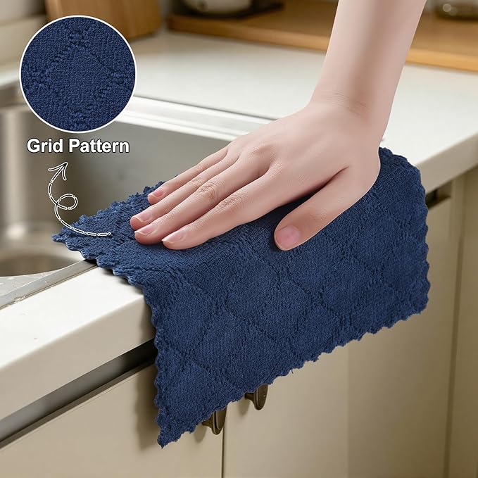 Homaxy 18 Pack Kitchen Cloths Dish Towels (7" x 9", Navy Blue), Super Soft and Absorbent Coral Velvet Dishcloths, Fast Drying No Lint Microfiber Cleaning Rags