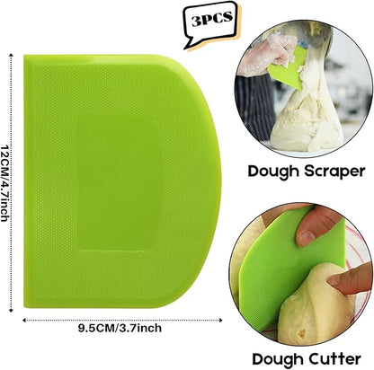 SURDOCA Dough Scraper Bench Scraper - 3P 4.7x3.7" Plastic Flexible Bowl Scraper, Sharp Edge & Angles Cake Scraper. Non-Slip Bakeware Decorating Tools Sculpting & Modeling Tools - Yellow+White+Blue