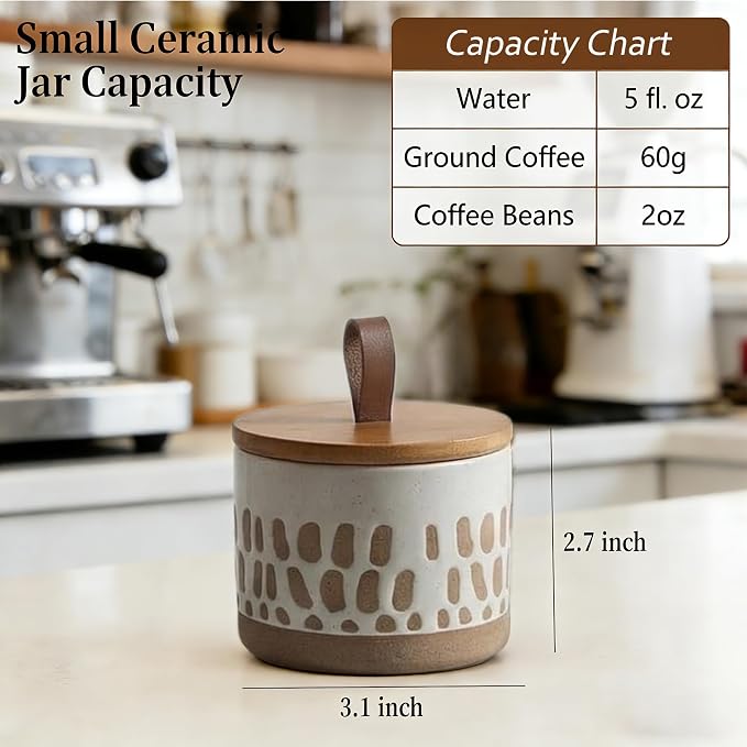 Small Canister 5 fl.oz Kitchen Salt Cellar, Ceramic Jar with Airtight Lid Spice Pepper Butter Food Storage Jar for Matcha Mints Sugar Coffee Daily Vitamins Tooth Powder Decorative Jars (White)