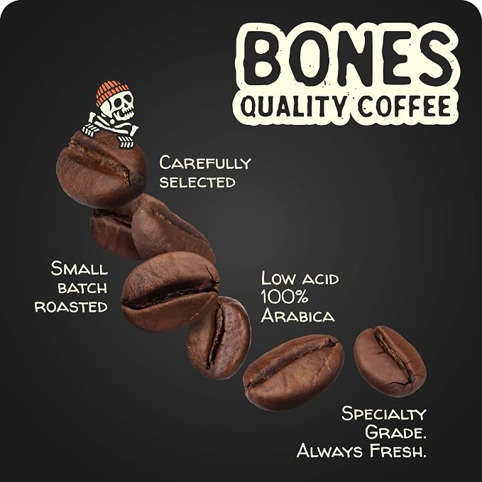 Bones Coffee Company French Toast, Sweet and Buttery Flavored Coffee, Medium Roast Low Acid Arabica Beans Compatible with Auto drip and French Press Coffee Maker, 12 Oz Ground
