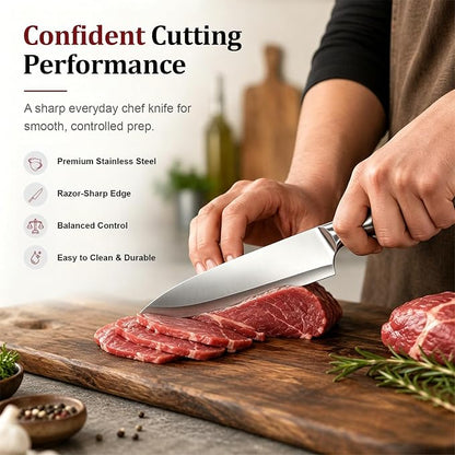 Chef Knife,7.2" Professional Kitchen Knife for Cooking,Made of Stainless Steel,Ultra Sharp for Cutting food,with Ergonomic Handle,for Home & Restaurant Silver