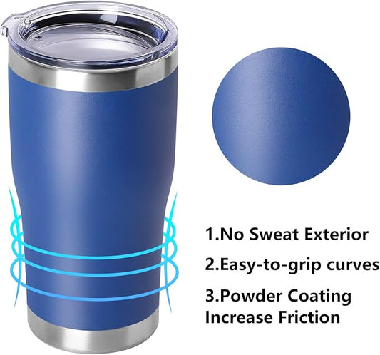 DOMICARE 20oz Tumbler with Lid Stainless Steel Tumblers Bulk, Double Wall Vacuum Insulated Coffee Travel Mug Powder Coated Tumbler, 1 Count (Pack of 1) Dark Blue
