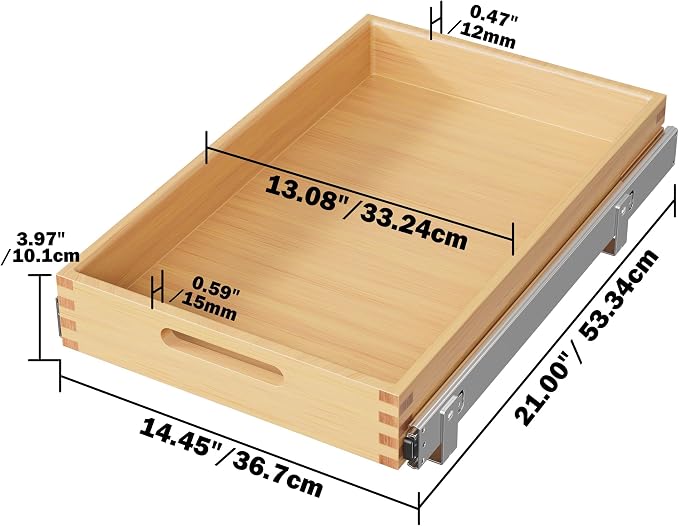Pull Out Drawers for Cabinets 15"W x 21"D, Slide Out Wood Drawer Shelf, Heavy Duty Caddy Pull Out Cabinet Organizer, Base Cabinet Organization for Kitchen, Pantry