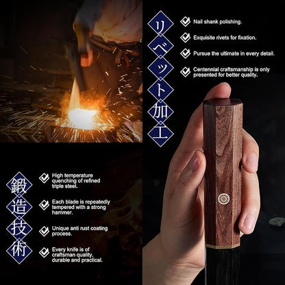 ENOKING Japanese Santoku Knife 7 Inch, High Carbon Steel Hand Forged Japanese Knife, 5 Layers 9CR18MOV Kitchen Chef Knife, Chopping Knife with Octagonal Rosewood Handle
