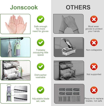 Jonscook All-in-1 Update Safe Mandoline Slicer for Kitchen, Food Chopper with Container, Thickness Adjustable Vegetable Chopper, Potato French Fry Cutter Tomato Apple Slicer Onion (Matcha Green)