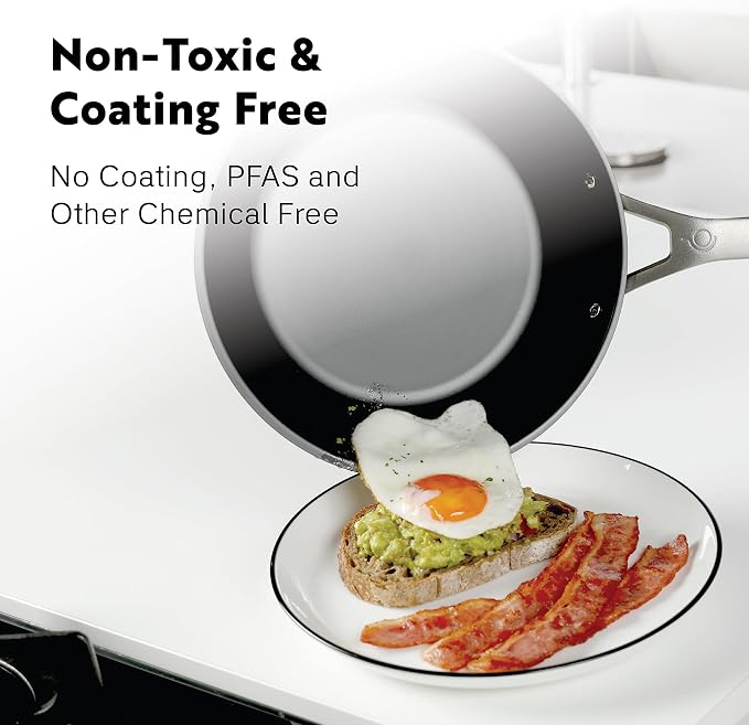 Tri Ply Carbon Steel 12 Inch Frying Pan - Naturally Nonstick Nitrided Carbon Steel Pan Better than Cast Iron - Lightweight, Non Toxic Cookware, No Coatings - Induction Ready Skillet