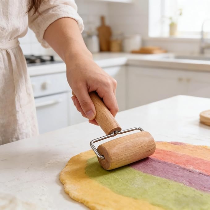 Small Rolling Pin, Wooden Dough Roller, Non-Stick Pizza Roller, T Type Rolling Pins for Kitchen Baking, Pizza Dough Press (2.8 * 5.1 inch)