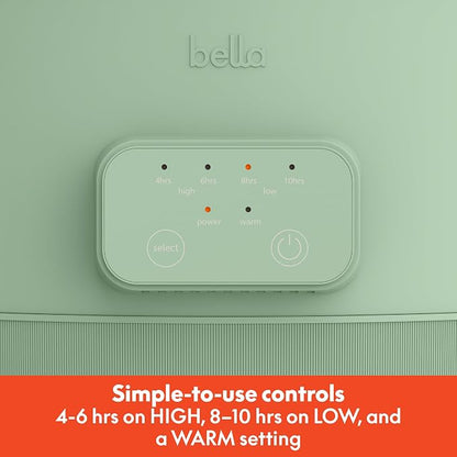 bella 6.0 Qt Programmable Slow Cooker, Ceramic Nonstick Coating, Adjustable Temperature & Cooking Times, Dishwasher Safe Stoneware Pot & Tempered Glass Lid, Tangle Free Cord Wrap, Seaglass