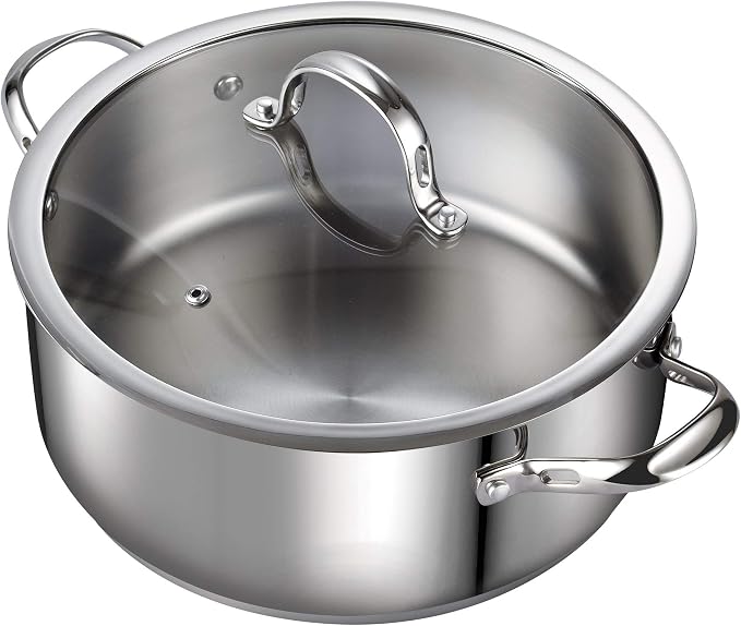 Cooks Standard Classic 7-Quart Stainless Steel Dutch Oven Casserole with Glass Lid, Large Dutch Oven Casserole for Soup, Stew, Chili & Pasta, Compatible with All Stovetops