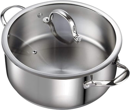 Cooks Standard Classic 7-Quart Stainless Steel Dutch Oven Casserole with Glass Lid, Large Dutch Oven Casserole for Soup, Stew, Chili & Pasta, Compatible with All Stovetops