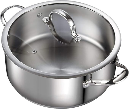 Cooks Standard Classic 7-Quart Stainless Steel Dutch Oven Casserole with Glass Lid, Large Dutch Oven Casserole for Soup, Stew, Chili & Pasta, Compatible with All Stovetops
