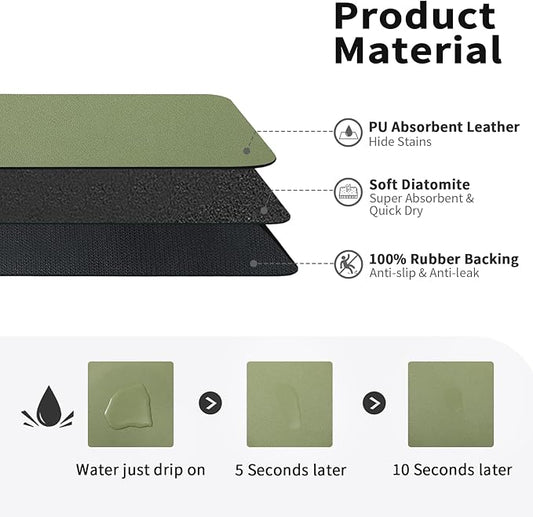 HotLive Dish Drying Mat for Kitchen Counter, Heat Resistant Drainer Mats with Non-slip Rubber Backed, Hide Stain Kitchen Super Absorbent Draining Mat, Easy to Clean Dish Rack Pad, Green 18"x24"