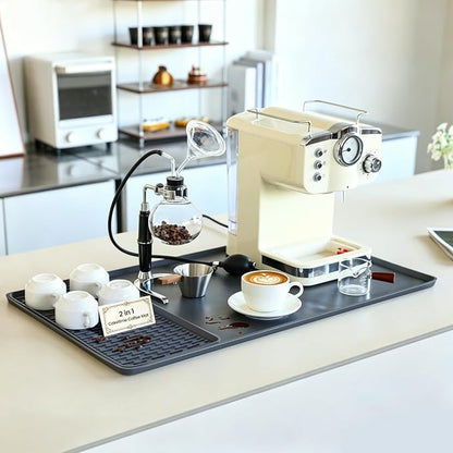 Caketime 2 In 1 Extra Large 16"x28" Silicone Coffee Bar Mat Accessories Heat Resistant for espresso Machine with Detachable Dish Drying Rug Waterproof Kitchen Office House Home Cafetera Must Have