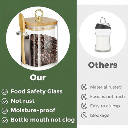 holoith Glass Jars with Bamboo Lids and Spoons, 16 oz Glass Storage Containers with Lids for Dry Food Storage Sugar, Coffee, Nuts, Cookie, Candy, Tea, Airtight Kitchen Canisters Spice Jars