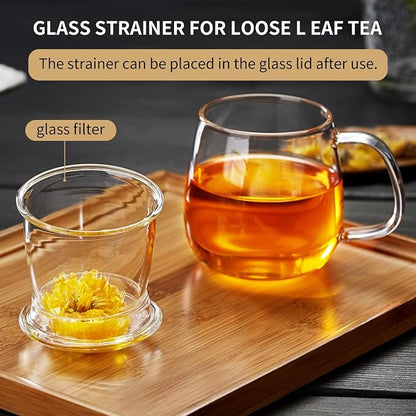 DOPUDO Large Glass Tea Cup, 25.6 oz Borosilicate Glass Tea Mug with Infuser and Lid, Clear Tea Cups for Brewing Scented Tea and Tea Bag.