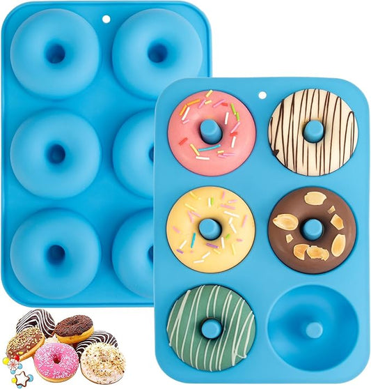 Aichoof Non-Stick Silicone Donut Pan Set of 2, BPA-Free, Easy Release(Blue) | 6-Cavity Food Grade LFGB Donut Mold, Dishwasher & Microwave Safe, Perfect Homemade Donuts