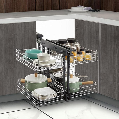 Gdrasuya10 Blind Corner Cabinet Pull Out Organizer, 2 Tier Pull Out Shelf Organizer for Corner Cabinet Storage Slide Out Kitchen Cabinet Organizer Basket for 15" Opening Door (Left or Right)