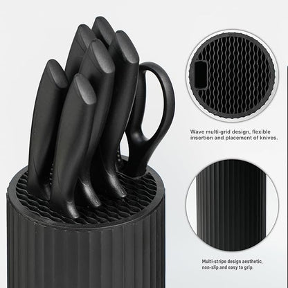 Knife Set, 8-Piece Kitchen Knife Set with Universal Block - Anti-Rust Chef Knives, Ergonomic Design, Dishwasher Safe (Black)