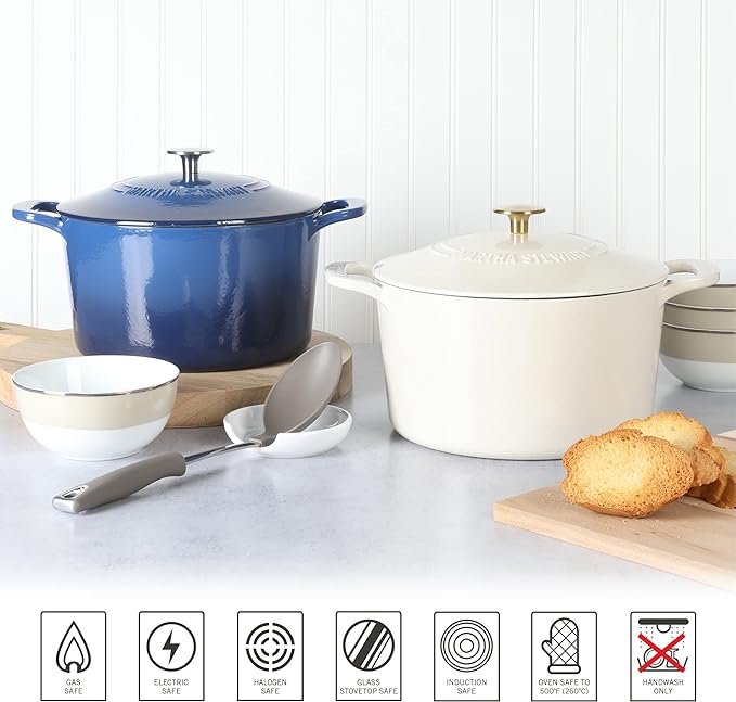 MARTHA STEWART Gatwick 7-Quart Enamel Cast Iron Dutch Oven Pot with Lid – Classic Blue – Durable Heavy-Duty Dutch Oven for Slow Cooking, Braising & Baking