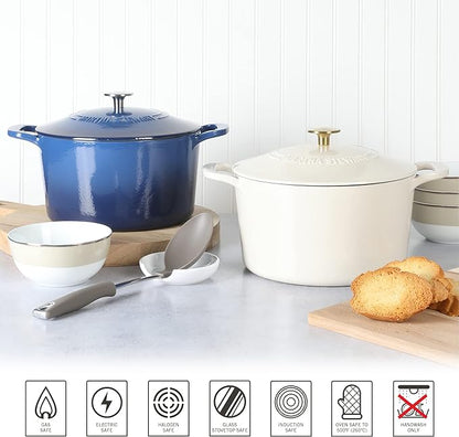 MARTHA STEWART Gatwick 7-Quart Enamel Cast Iron Dutch Oven Pot with Lid – Classic Blue – Durable Heavy-Duty Dutch Oven for Slow Cooking, Braising & Baking