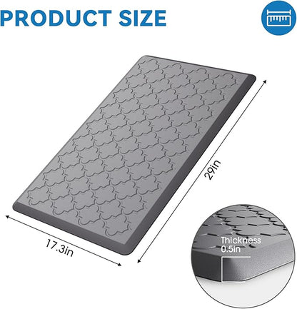 Kitchen Mat Cushioned Anti Fatigue for Floor, Non-Slip Waterproof Comfort Rug for Kitchen Sink, Standing Desk & Laundry, 17.3"x29", Grey