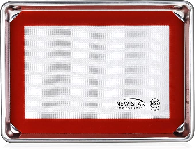 New Star Foodservice Commercial 18-Gauge Aluminum Sheet Pan & Silicone Baking Mat Set, 9 x 13 inch (Quarter Size)