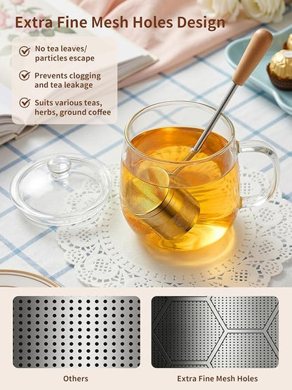 HOUSE AGAIN Tea Infuser for Loose Tea, 2-in-1 Tea Scoop Infuser Extra Fine Mesh Tea Strainers for Loose Tea, 304 Stainless Steel Loose Leaf Steeper, Tea Ball Filter with Handle for Spices, S
