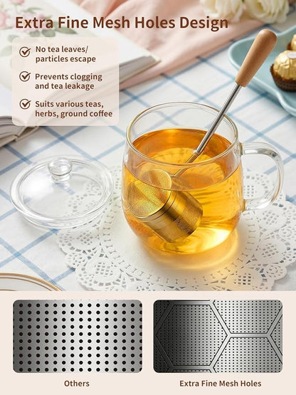 HOUSE AGAIN Tea Infuser for Loose Tea, 2-in-1 Tea Scoop Infuser Extra Fine Mesh Tea Strainers for Loose Tea, 304 Stainless Steel Loose Leaf Steeper, Ball Filter with Handle for Spices, L