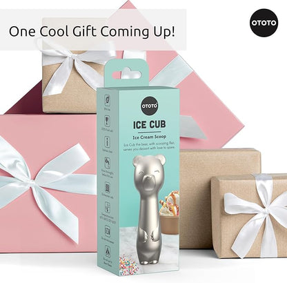 OTOTO Ice Cub Bear Ice Cream Scoop - Cool Kitchen Gadgets, White Elephant Gifts, Cute Kitchen Accessories, Funny Gifts, Stainless Steel Ice Cream Scooper, Cookie Dough Scoop, Cookie Scoop (Silver)