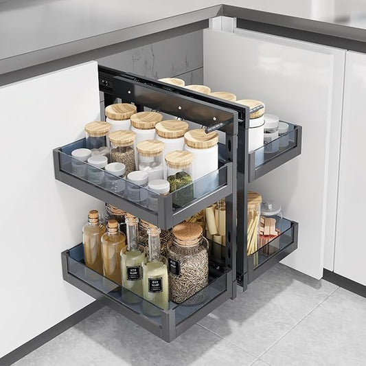 Gdrasuya10 Modern Blind Corner Cabinet Pull Out Organizer, 15" Opening Blind Cabinet Organizer 2 Tier Pull Out Shelf Organiser for Kitchen Cabinét Slide Out Organiser for Right or Left Open