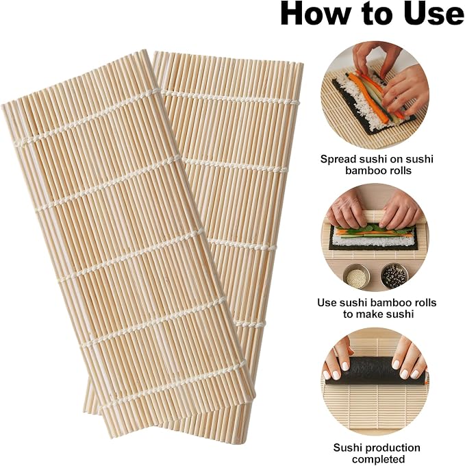 2PCS Bamboo Sushi Rolling Mat, White Sushi roll maker, Sushi making kit, Bamboo Sushi Rolling Mat (off-white, 2pcs)