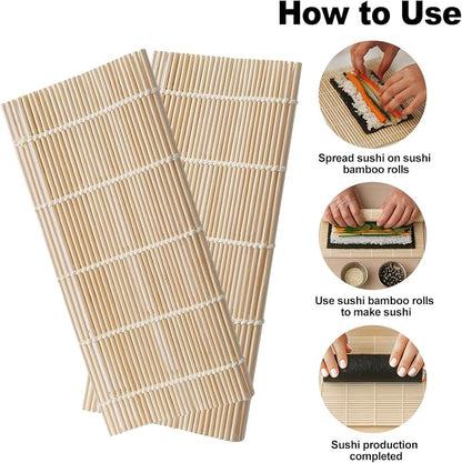 2PCS Bamboo Sushi Rolling Mat, White Sushi roll maker, Sushi making kit, Bamboo Sushi Rolling Mat (off-white, 2pcs)
