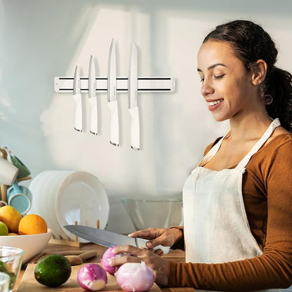 6-Piece White Knife Set with Magnetic Strip for Wall, Ultra Sharp Magnetic Knives Set for Kitchen, Dishwasher Safe Small Knife Set for Meat Vegetable Cutting