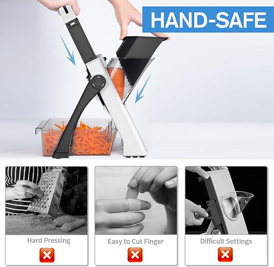 [All in 1] Upgraded Version Safe Mandoline Slicer for Kitchen, Adjustable Thickness. Veggie Slicer, Rapid Prep Mandoline, Detachable Blade, Cleaning Brush (WhiteBlack)