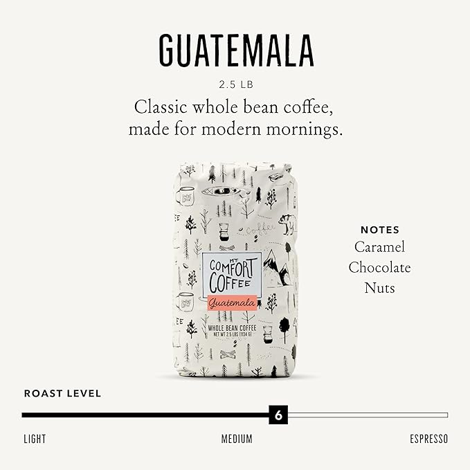 Mt. Comfort Coffee Guatemala Medium Roast, 2.5lb - Sourced From Small, Guatemalan Coffee Farms - Flavor Notes of Chocolate & Caramel - Roasted Whole Beans