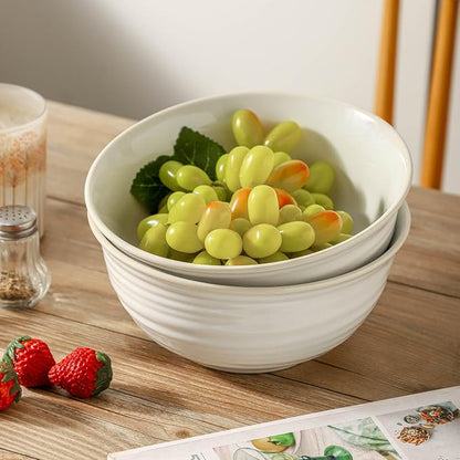 Serving Bowls Set of 2, 60 Ounce Ceramic Large Bowls, Deep Kitchen Bowls for Salad Soup Ramen Pasta Cereal Fruit, Microwave Oven Dishwasher Safe, Ideal for Home Dining & Gifting, Creamy White