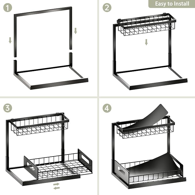 Under Sink Organizer and Storage, Slide Out Cabinet Organizer, Pull Out Sink Shelf for Kitchen Bathroom Laundry, 2 Pack Black