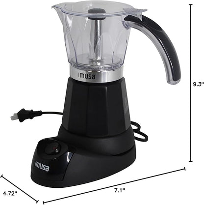 IMUSA 6 or 3 Cup Electric Espresso Maker Black Coffee Machine for Cuban Coffee, Moka and Espresso Drinks