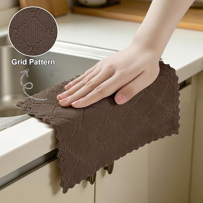 Homaxy 18 Pack Kitchen Cloths Dish Towels (7" x 9", Brown), Super Soft and Absorbent Coral Velvet Dishcloths, Fast Drying No Lint Microfiber Cleaning Cloth