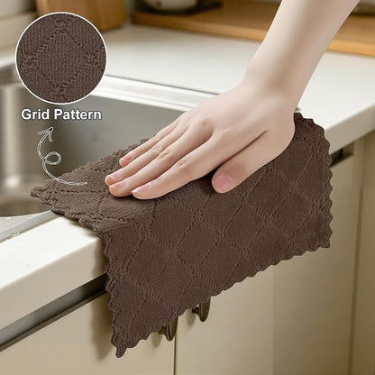 Homaxy 12 Pack Kitchen Cloths Dish Towels (7" x 9", Brown), Super Soft and Absorbent Coral Velvet Dishcloths, Fast Drying No Lint Microfiber Cleaning Cloth