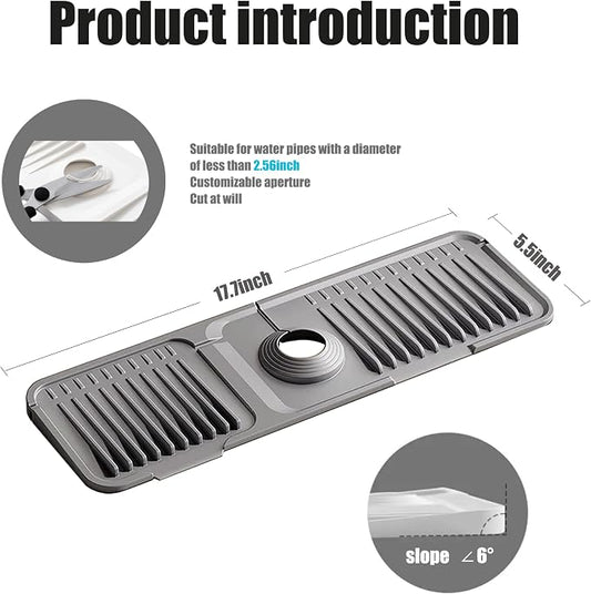 STARGAZ Silicone Faucet Mat for Kitchen Sink,Faucet Draining Mat,Sink Back Splash Guard,Kitchen Rubber Mat,Bathroom Sink Faucet Mat,Soap Dish,Silicone Sink Protector(Grey,17.7”×5.5”)