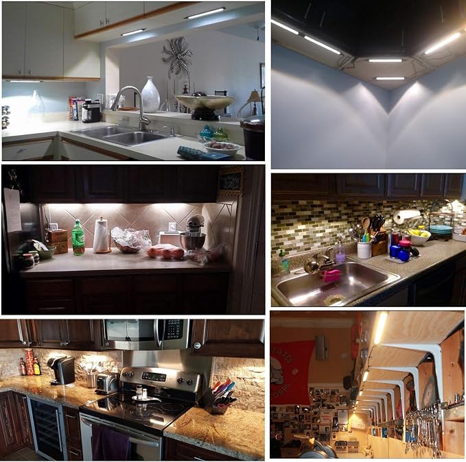 AIBOO LED Under Counter Light Rigid Bar Kit, Plug in Corded Under Cabinet Lighting with 12V LED Dimmable Switch for Counter Shelf Showcase Display Lighting (6 Panels,Warm White)