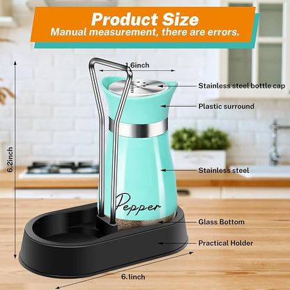 Teal Salt and Pepper Shakers Set with Holder,4 oz Turquoise Kitchen Decor and Accessories Farmhouse Gadgets Table Housewarming Gift Christmas Decor Refillable Design (Teal)