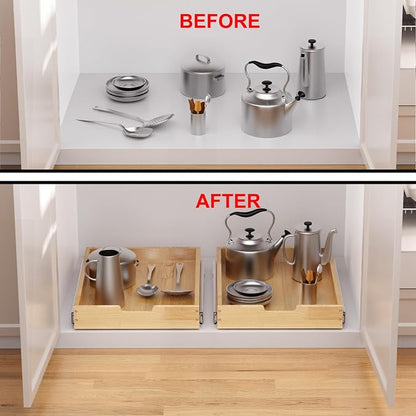 Sikarou Wood Pull Out Cabinet Organizer 23" W x 21" D, Heavy-Duty Sliding Drawers for Inside Cabinets Storage and Organization for Kitchen, Pantry, Bathroom