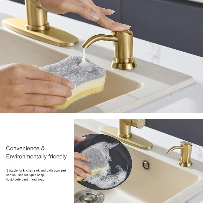 GAGALIFE Built in Counter Soap Dispenser for Kitchen Sink and Soap Dispenser Extension Tube, Anti-Leakage Upgrade with 40" Soap Tube No More Top Refill, Brushed Gold